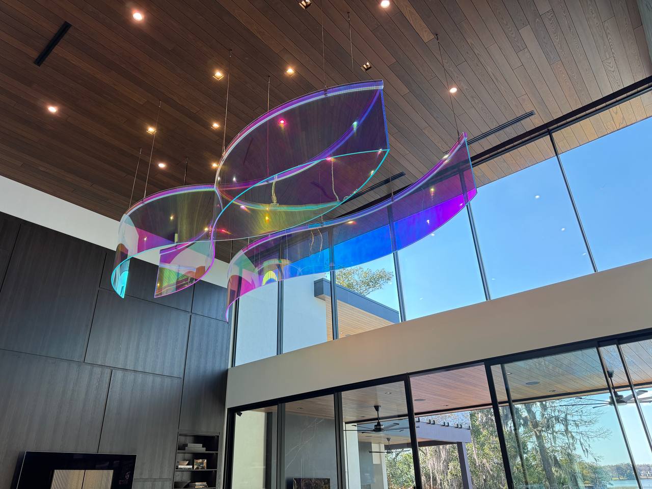 Dichroic light sculpture Spectral Wake at New American Home 2026