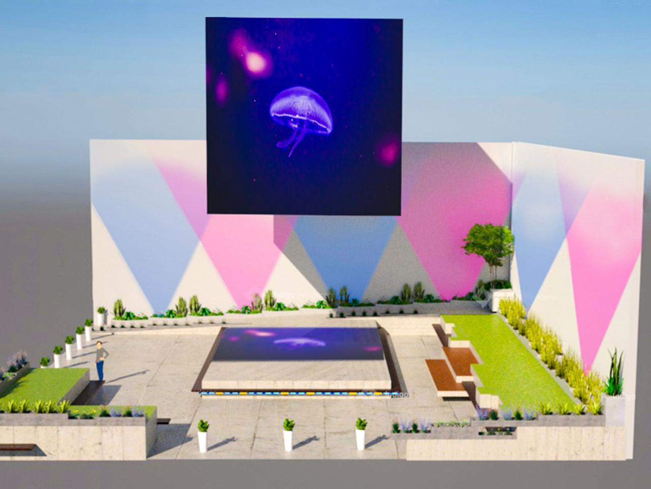 theCube hovering LED art installation concept