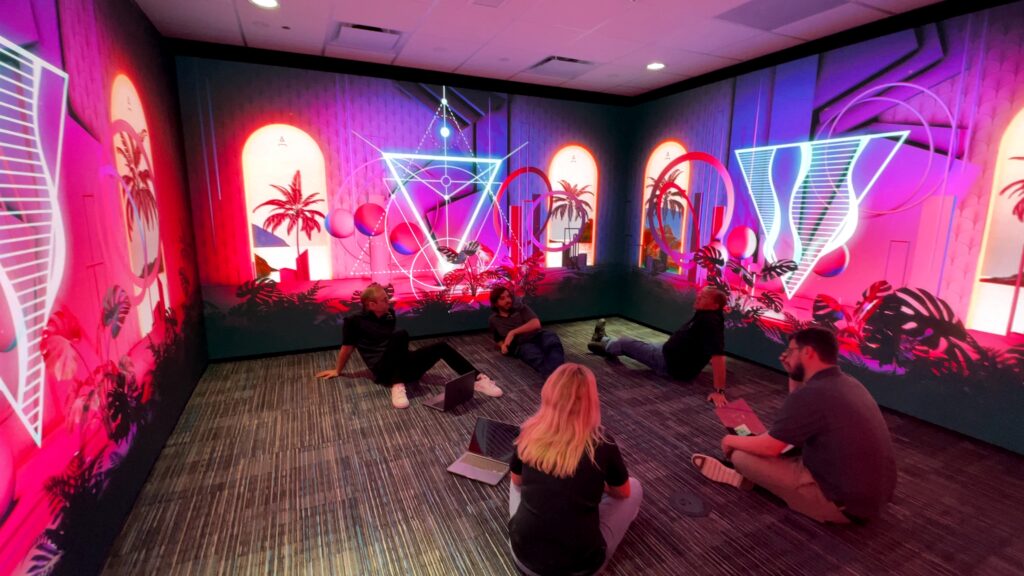 Team inside the completed 360° LED immersive room