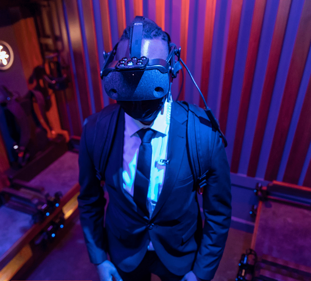 Dreamscape Immersive, guest wearing VR headset