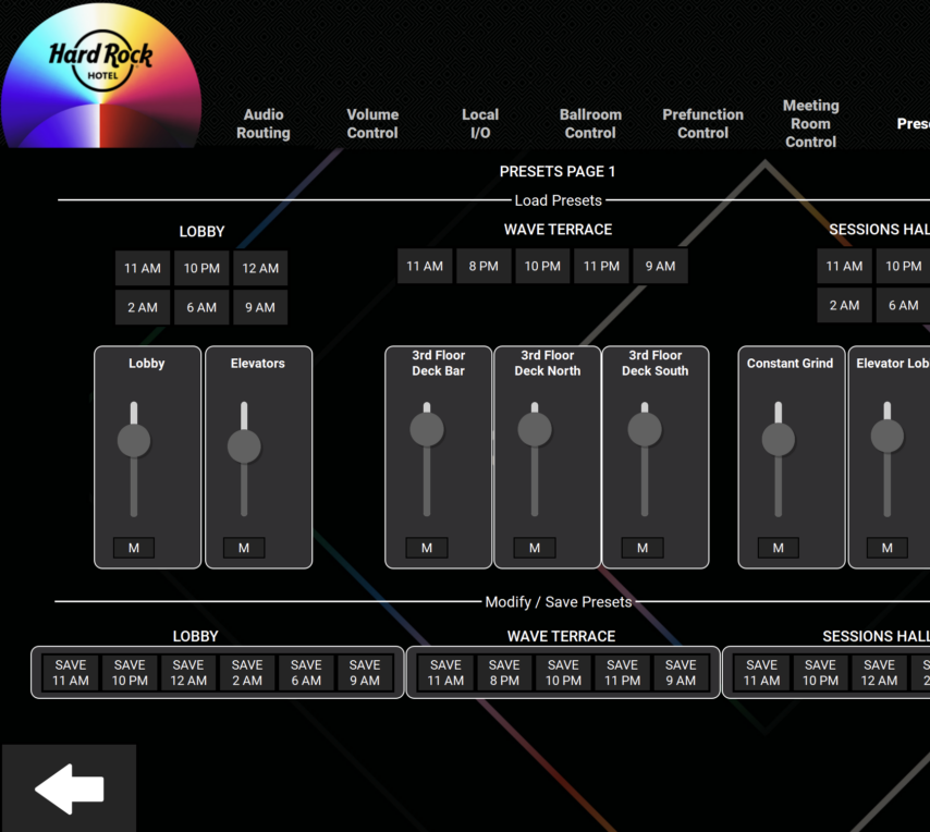 Touch panel volume and routing controls