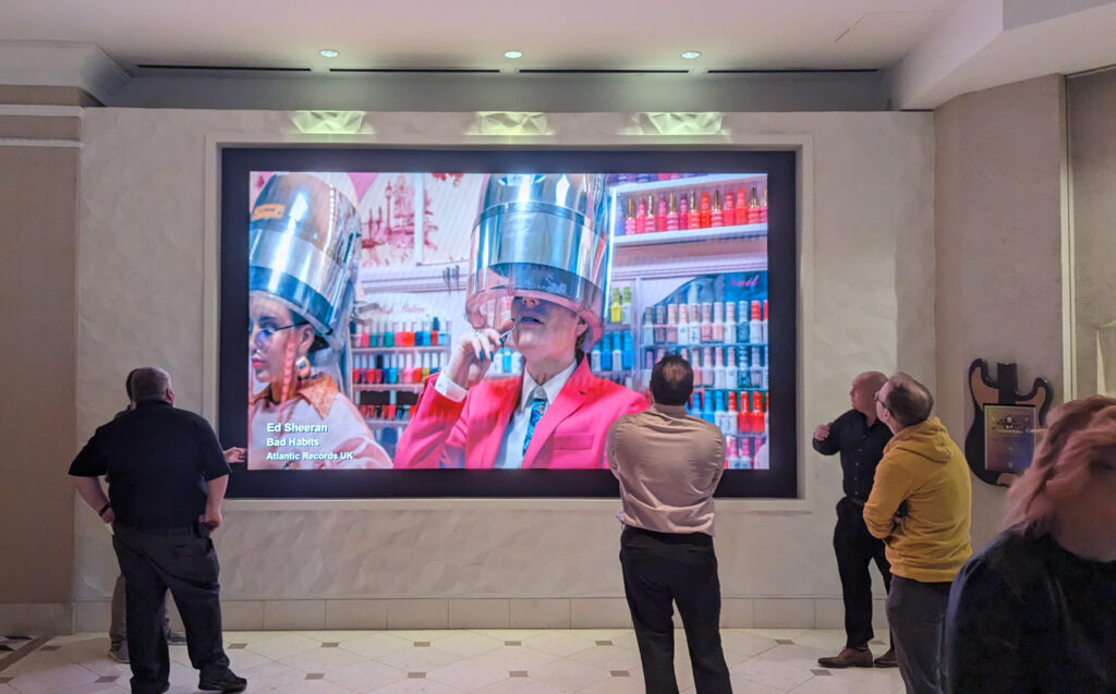 Lobby LED wall. Ed Sheeran music video playing