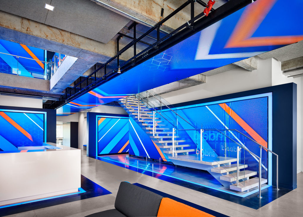 Indeed headquarters lobby with immersive LED video wall