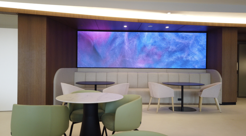 Mitsubishi LED wall displaying vibrant waterfall content